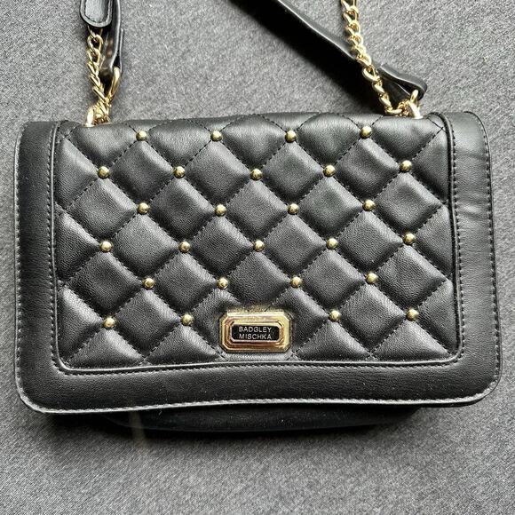 Badgley Mischka Studded Quilted Crossbody Bag/Handbag Size 9" x 7" Vegan - Picture 3 of 11